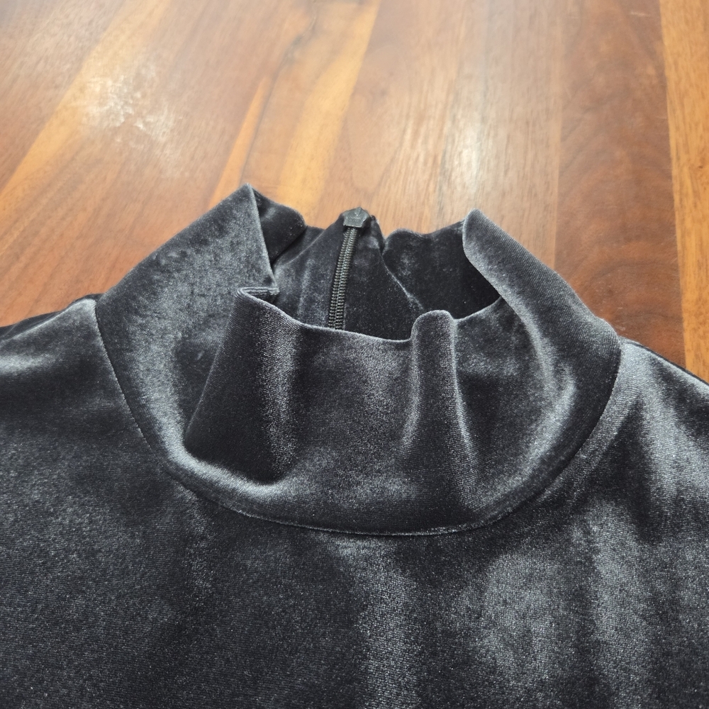 Lands' End Gray/Silver Velvet Velour TUrtleneck Pockets Dress Size Medium 10- 12 - Picture 3 of 9